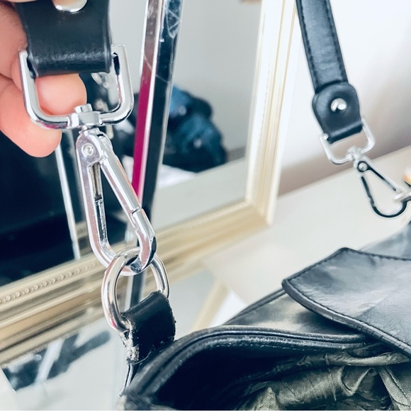 DANIER BLACK LEATHER CROSSBODY BAG SHOULDER WOMEN VINTAGE BAG - Picture 7 of 12